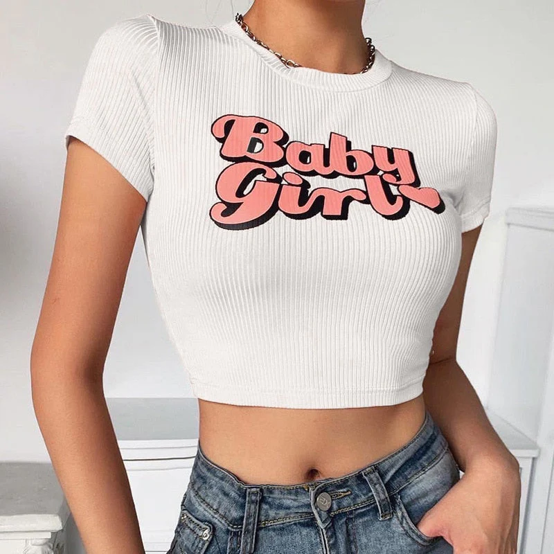 Graphic T Shirts Y2K Top Women Fairy Grunge Short Sleeve T-Shirts Slim Anime Crop Top Streetwear O Neck Tees 90s E-Girl Clothes - Deanwangkt