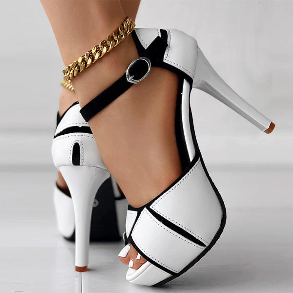 deanwangkt - White Casual Patchwork Contrast Fish Mouth Out Door Shoes (Heel Height 3.86in) - Deanwangkt
