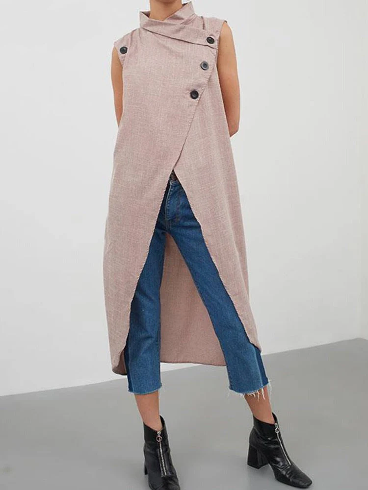 deanwangkt Celmia Women Asymmetrical Blouses  Summer Sleeveless Breathable Thin Tops Casual Chic Split Long Shirts Blusas Femmininas - Deanwangkt