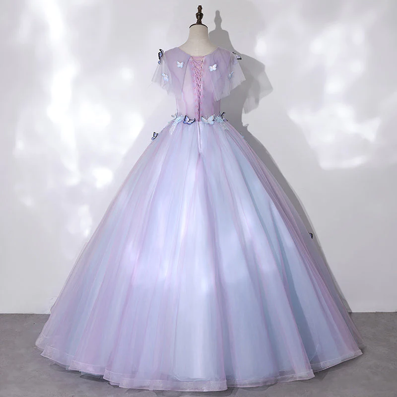 Solvbao Light Purple Tulle with Butterfly Ball Gown Sweet 16 Dresses, Cute Long Evening Dresses - Deanwangkt