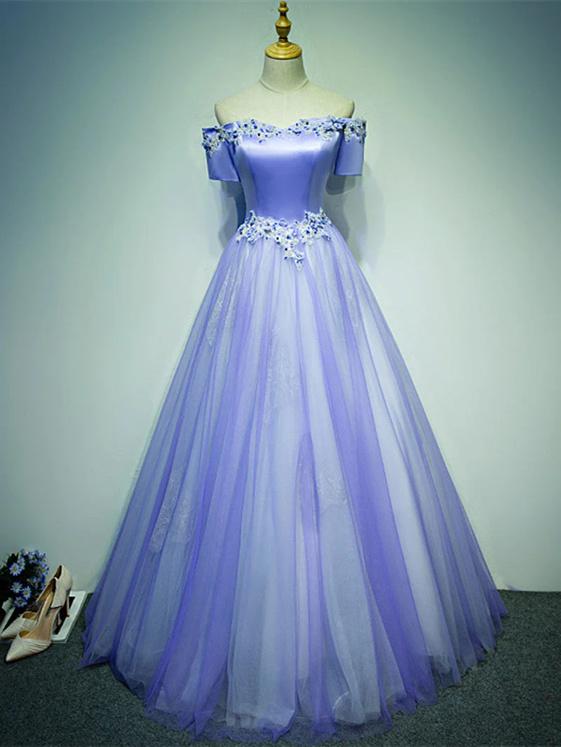 Solvbao Light Purple Tulle Long Off Shoulder Long Party Dress, Lavender Prom Dress - Deanwangkt