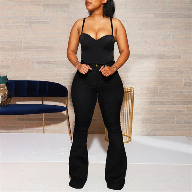 Cotton White High Waist Casual Flared Jeans Women Spring New Slim Slimming Denim Trousers Office Lady Denim Flared Pants - Deanwangkt