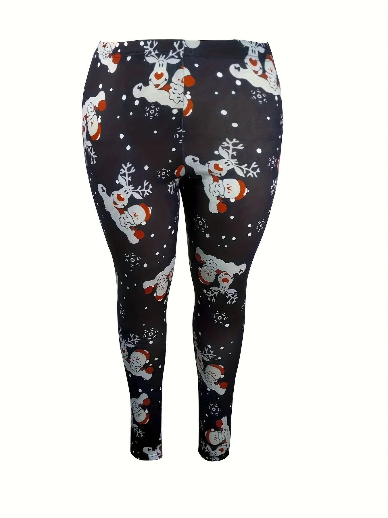 Plus Size Christmas Pants, Women's Plus Allover Print High Rise Medium Stretch Skinny Trousers - Deanwangkt