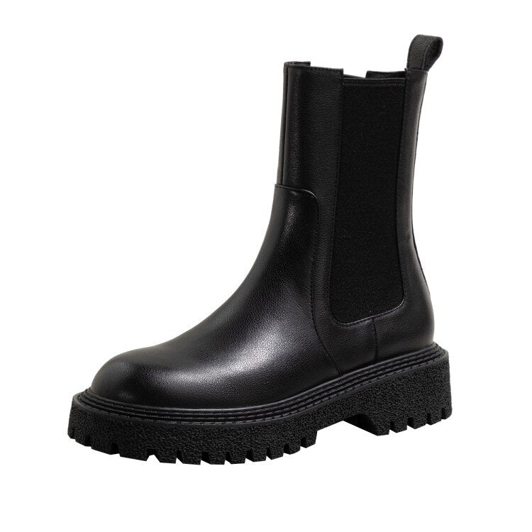 deanwangkt Autumn Shoes     Fall/Winter Shoes Women Leather Ankle Boots Women Round Toe Chunky Heel Women Shoes Solid Chelsea Boots Casual Women Boots - Deanwangkt