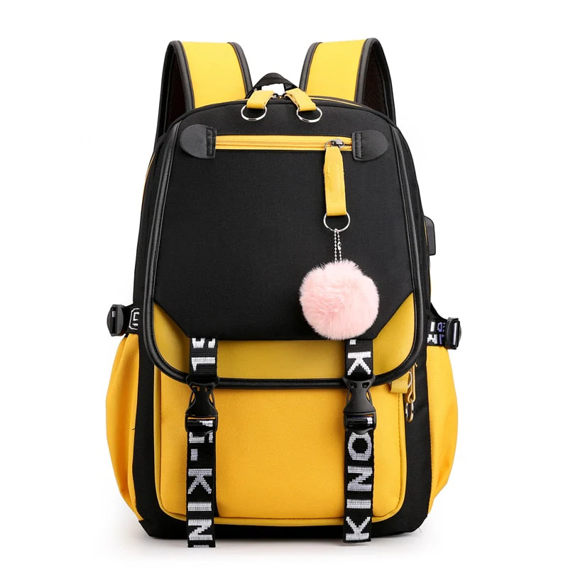 deanwangkt Women girls School Backpacks Anti Theft USB Charge Backpack Waterproof Bagpack School Bags Teenage Travel Bag - Deanwangkt