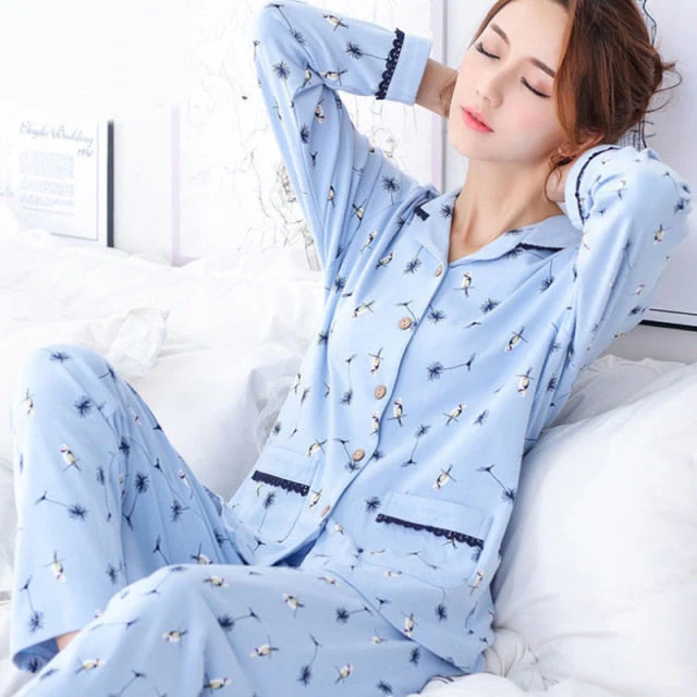 Pyjama Women Clothes Summer Womens Pajamas Sets Long-sleeved Sleepwear Suits Girl Fashion Casual Outerwear Sleepwear Night Suit - Deanwangkt