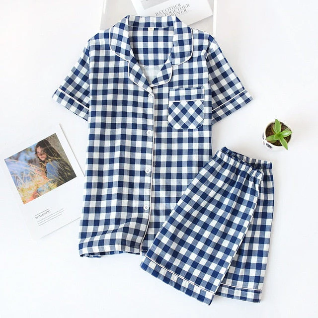 deanwangkt  Pyjamas Women 100% Cotton Short Sleeves Ladies Pajama Sets Shorts Cute Cartoon Print Japanese Simple Sleepwear Homewear Pijamas - Deanwangkt