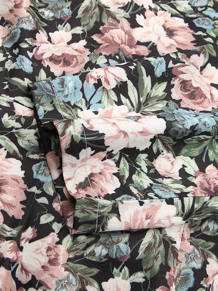 deanwangkt Women Floral Print Square Neck High Split Long Sleeve Slim Midi Dress - Deanwangkt