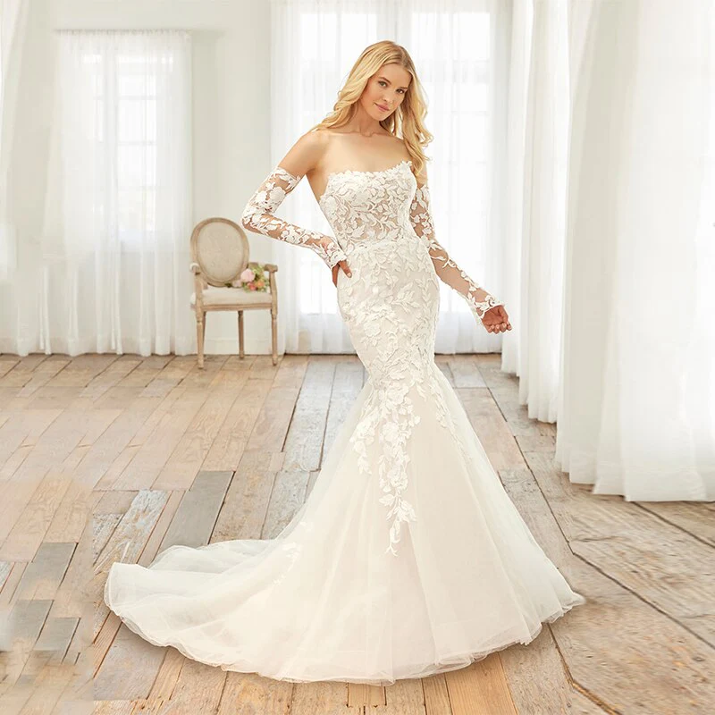 deanwangkt  Summer Backless Custom Made Mermaid Applique Lace Wedding Dresses Trumpet Beach Bridal Gown Brautkleider Bride Vestidos De Novia - Deanwangkt