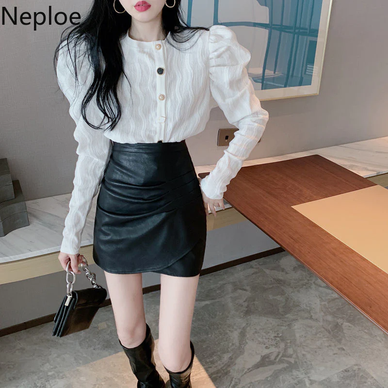 deanwangkt Camisas Mujer Womens Tops O-neck Puff Sleeve Temperament Blouses Office Lady Korean Fashion Elegant Blouse Blusas 98745 - Deanwangkt