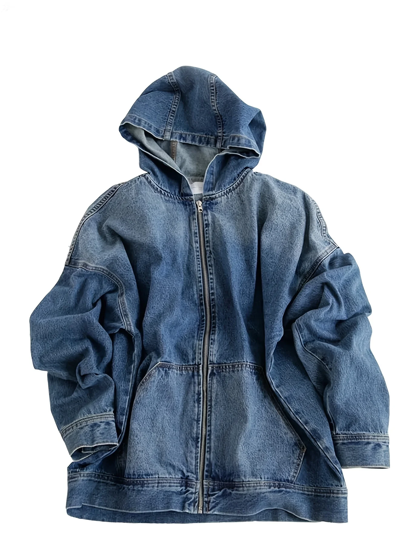 Long Sleeves Hooded Denim Jacket, Full Zipper With Front Pocket Denim Coat, Women's Clothing - Deanwangkt