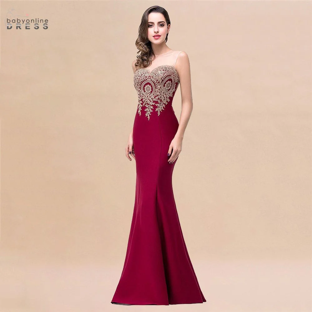 Sexy Backless Appliques Burgundy Mermaid Lace Long Prom Dresses  Royal Blue Black Evening Party Dress Vestido de Festa Longo - Deanwangkt