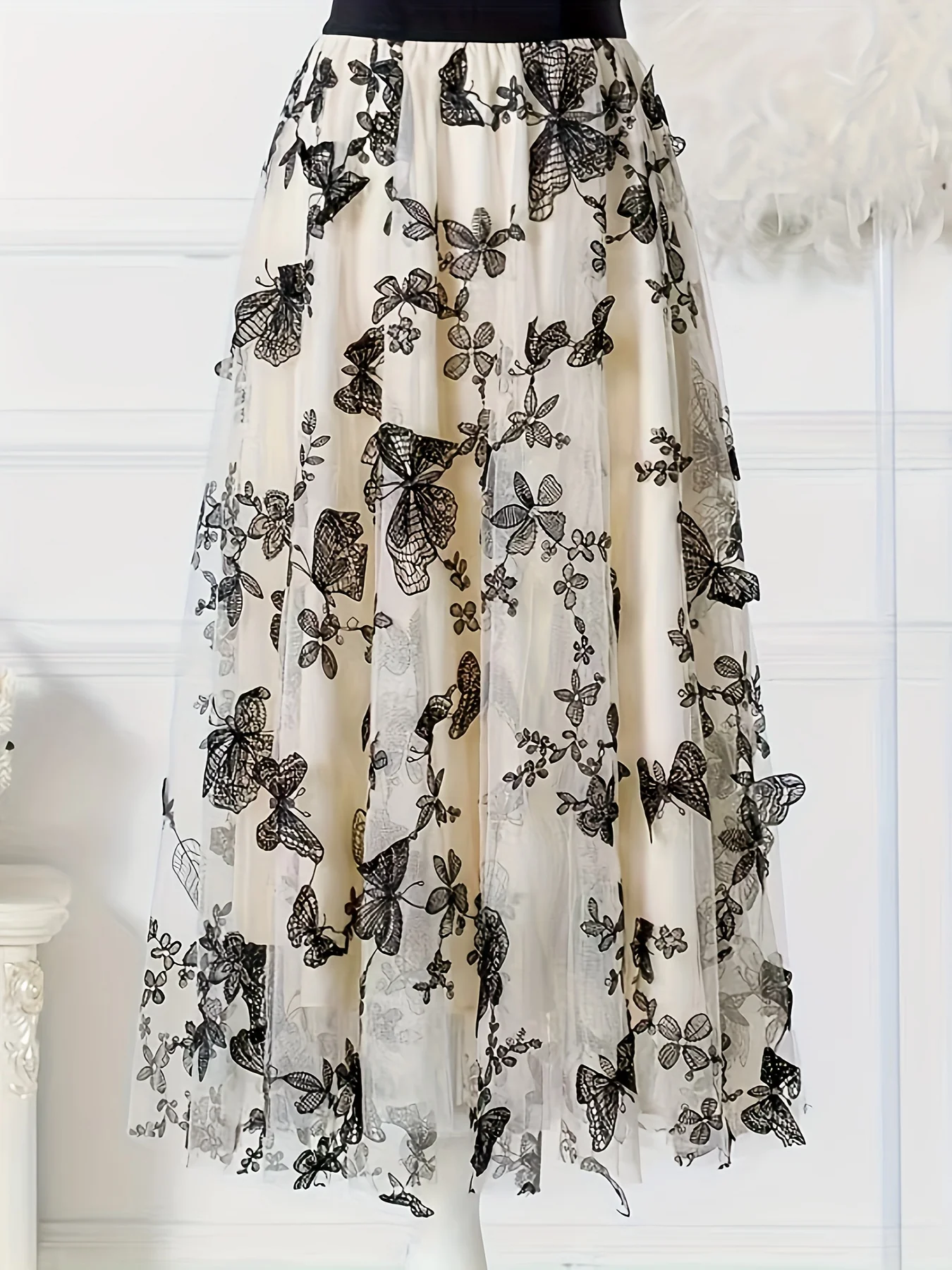 Butterfly Embroidered Midi Dress, Elastic Waist Vacation Casual Dress For Spring & Fall, Women's Clothing - Deanwangkt