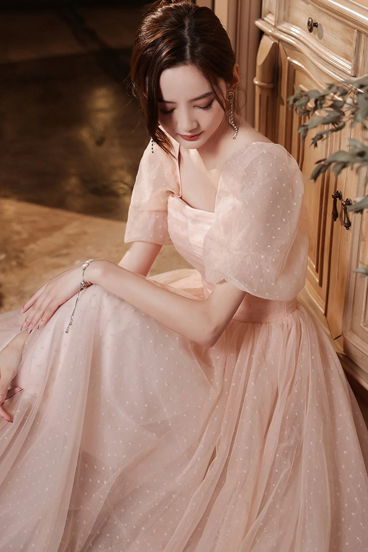 solvbao Pink Tulle Long Prom Dresses, A-Line Evening Dresses - Deanwangkt