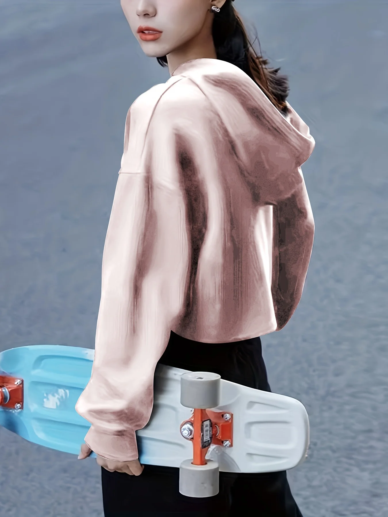 deanwangkt  Casual Two-piece Set, Drawstring Crop Hoodie & Solid Top Outfits, Women's Clothing - Deanwangkt