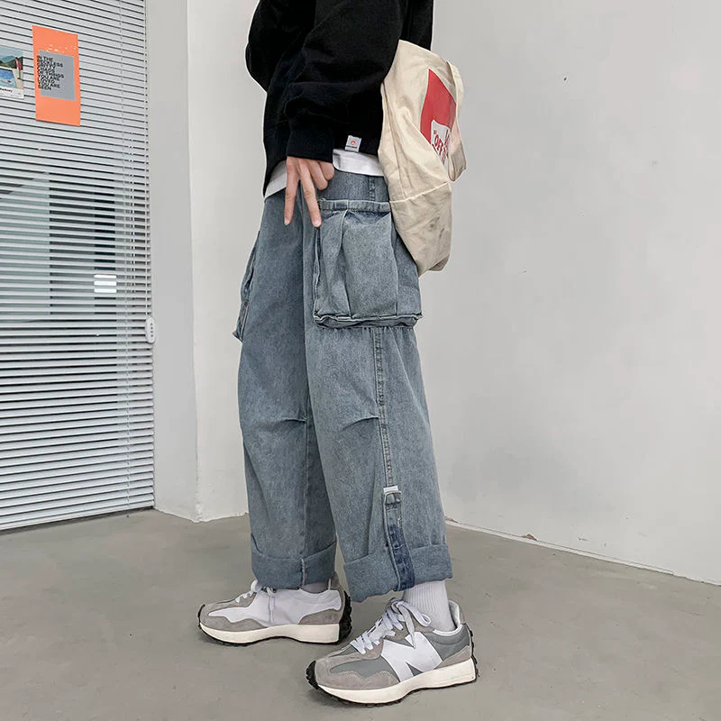 DEANWANGKT Back To School  Denim Trousers Male Jeans Denim Cargo Pants Baggy Wide Leg Jeans Casual Autumn Winter Korean Streetwear Hip Hop Cowboy - Deanwangkt