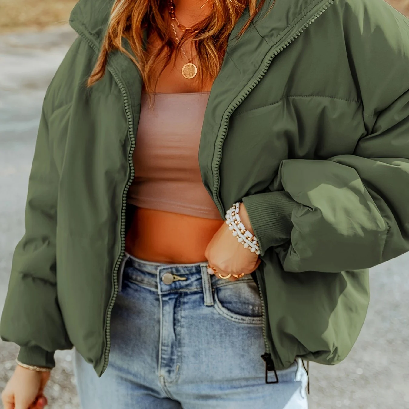 Zip Up Warm Coat, Casual Solid Long Sleeve Winter Outerwear, Women's Clothing - Deanwangkt