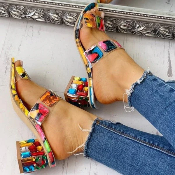 deanwangkt - Colour Casual Patchwork Round Out Door Wedges Shoes - Deanwangkt