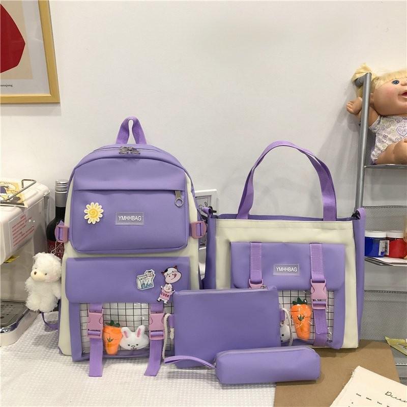deanwangkt 4piece Set Cute Women Backpack Sets Kawaii School Bags For Teenager Girls High Capacity School Backpack - Deanwangkt
