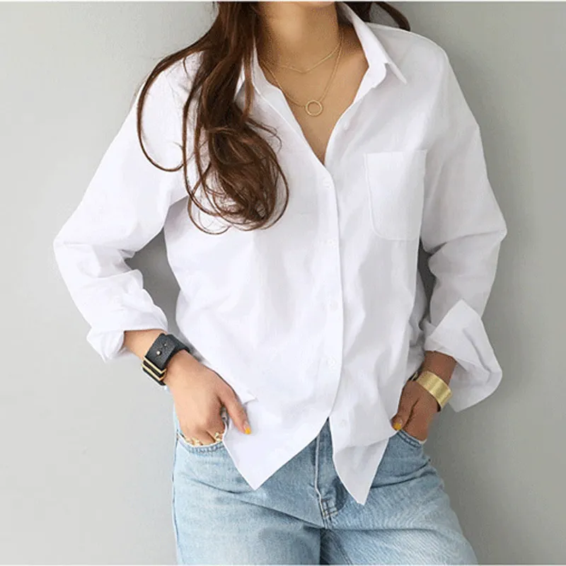 deanwangkt Cotton Blouse White Shirt Fashion Women Blusas Mujer De Moda OL Style Tops Casual Ladies Long Sleeve Shirts and Blouses - Deanwangkt