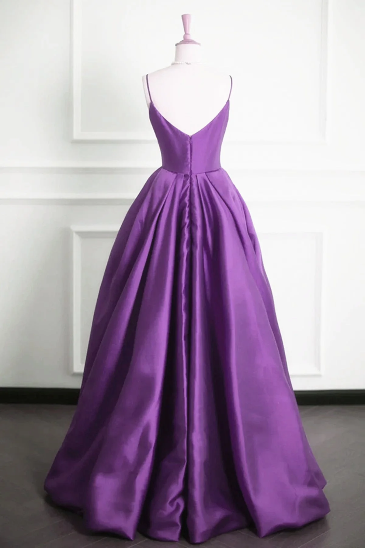 Solvbao Purple Satin V-neckline Straps Long Prom Dress, Purple Evening Dress Formal Dress - Deanwangkt