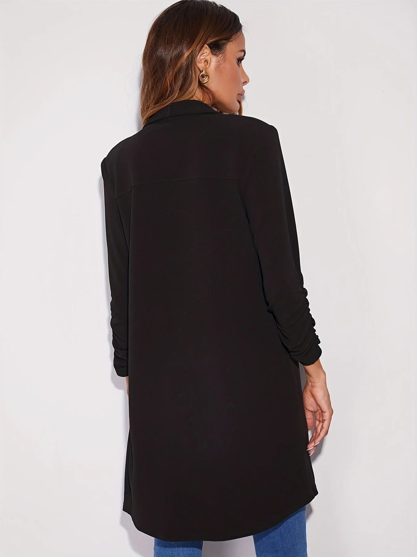 deanwangkt-1 Shawl Collar Solid Blazer, Elegant Open Front Long Sleeve Outerwear, Women's Clothing - Deanwangkt