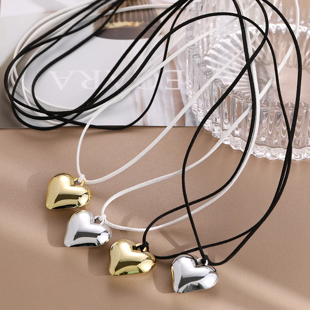 deanwangkt Diy Jewelry Goth Black Velvet Big Heart Pendant Choker Necklace for Women Elegant Weave Knotted Bowknot Adjustable Chain - Deanwangkt