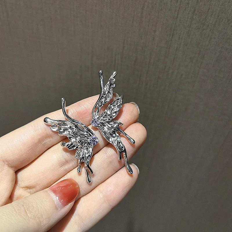 deanwangkt New Punk Style Liquid butterfly Stud Earring for Woman Cool Metal Butterfly Earrings Y2K Aesthetic Jewelry Party Gift - Deanwangkt