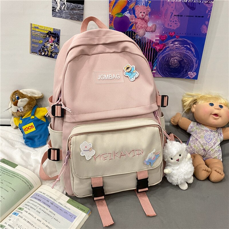 Back to school   Fashion Kawaii Women Backpack Cotton Buckle Rucksack Cute Student School Bag Travel Mochila for Teenage Girls Bookbag - Deanwangkt