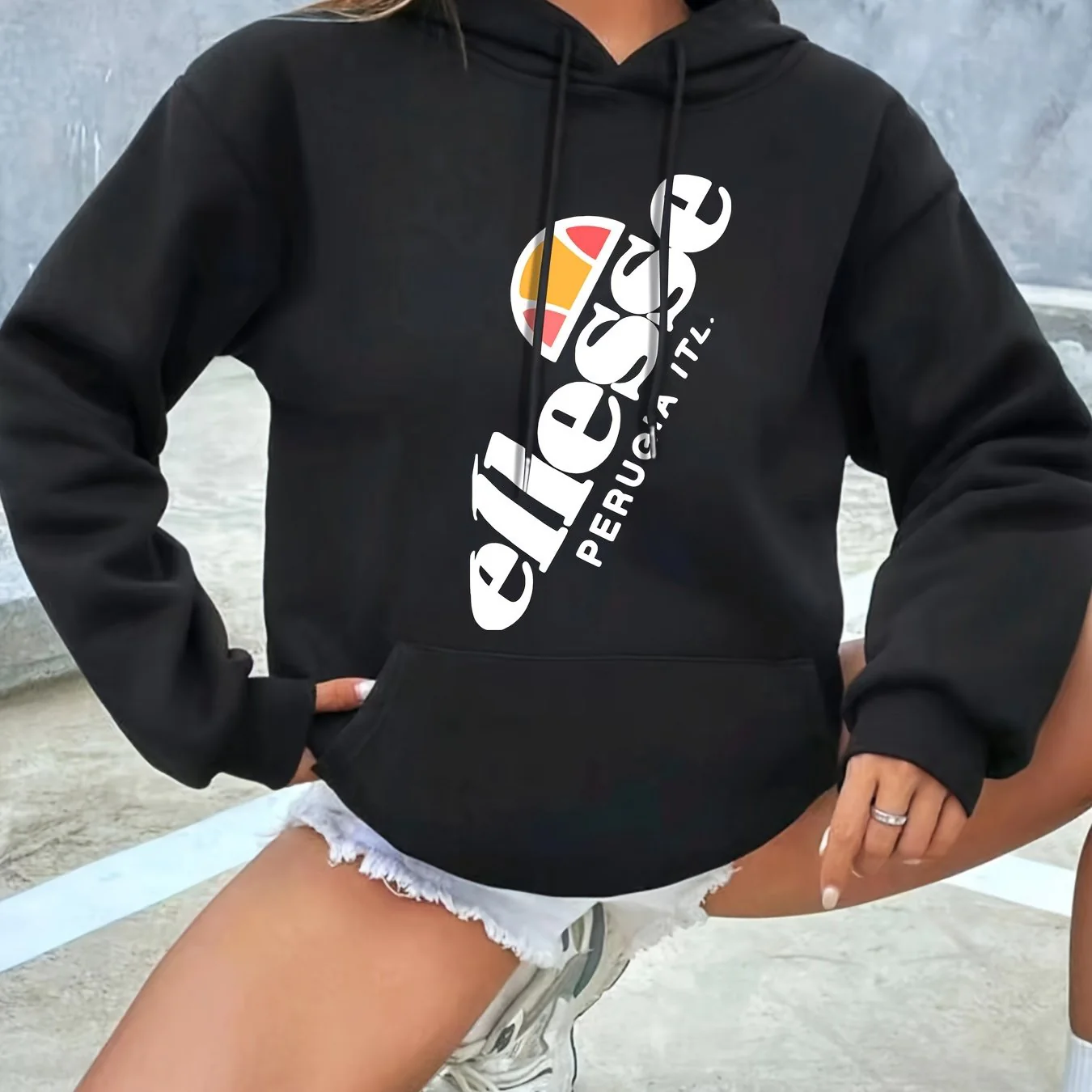 Letter Graphic Casual Hooded Sweatshirt, Drawstring Kangaroo Pockets Long Sleeves Sporty Hoodies, Women's Activewear - Deanwangkt