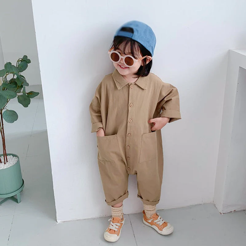 Children Clothing Jumpsuit Autumn New Boys Girls Casual Letter Tooling Denim Baby Kids Clothes Japanes & Korean Style 1-7 Y - Deanwangkt