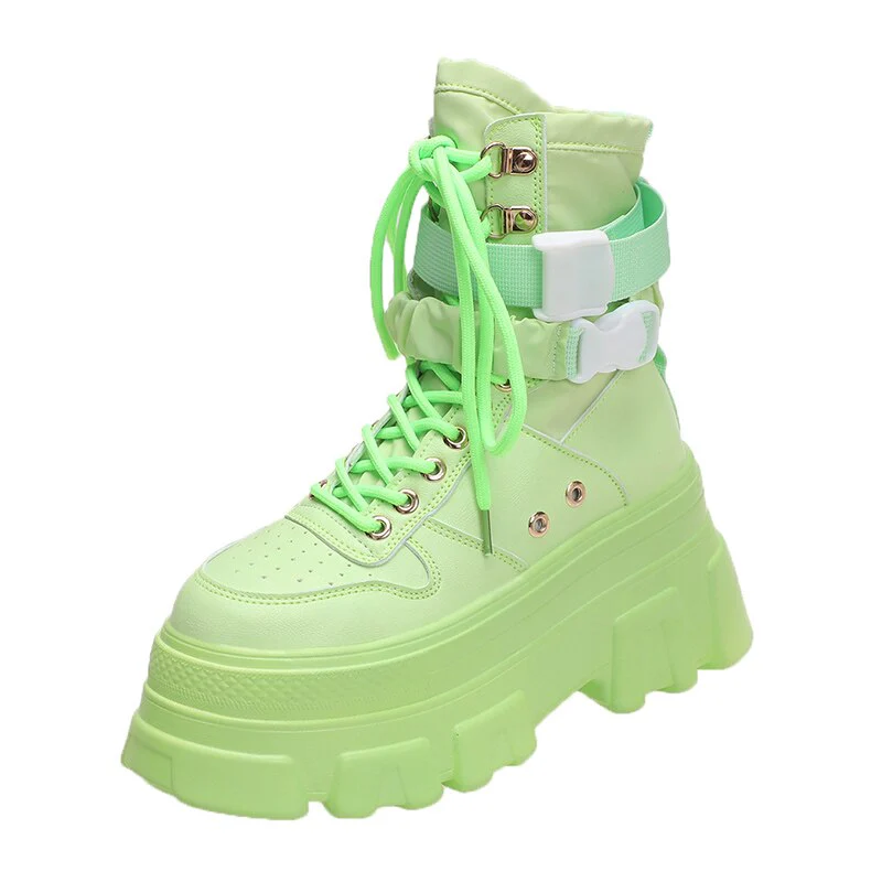 DEANWANGKT Punk Style Women Ankle Boots Thick Sole Short Booties Buckle Straps Platform Shoes Woman Ladies Knight Boot Autumn Botas Mujer - Deanwangkt