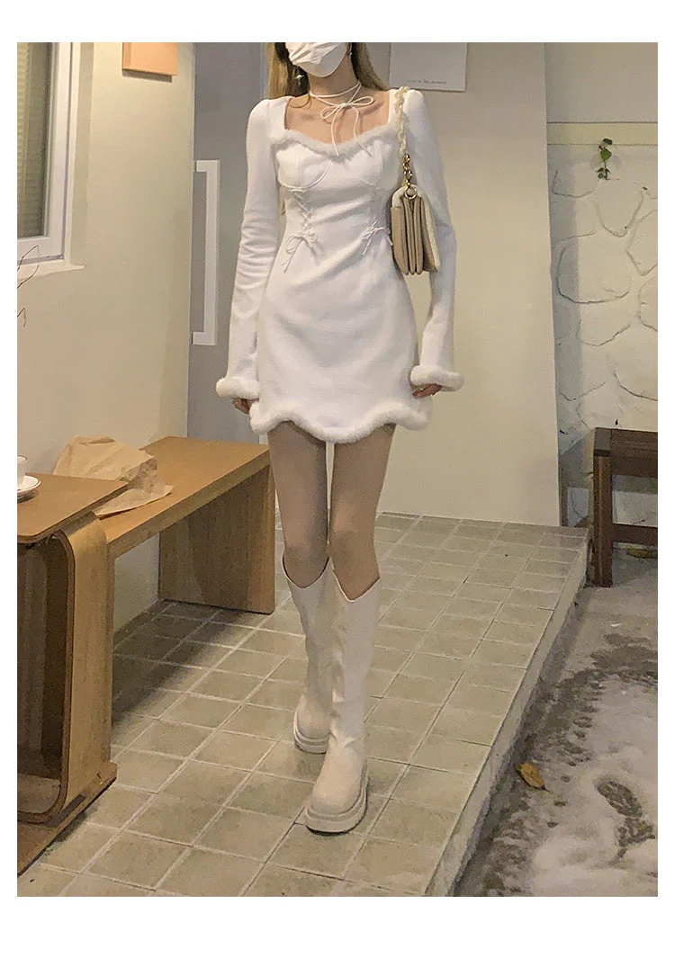 deanwangkt  Winter Sweet Christmas Dress Women Red Kawaii Lolita Party Mini Dresses Warm Korean Night Dresses Ladies Festival Clothing - Deanwangkt