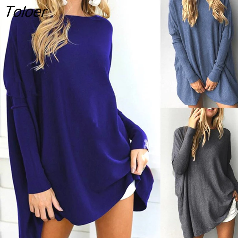 deanwangkt Women Casual Loose Solid Color Long Sleeve Round Neck Pullover Blouse Top Shirt Lady Shirts All-Matching spring Autumn Women Top - Deanwangkt