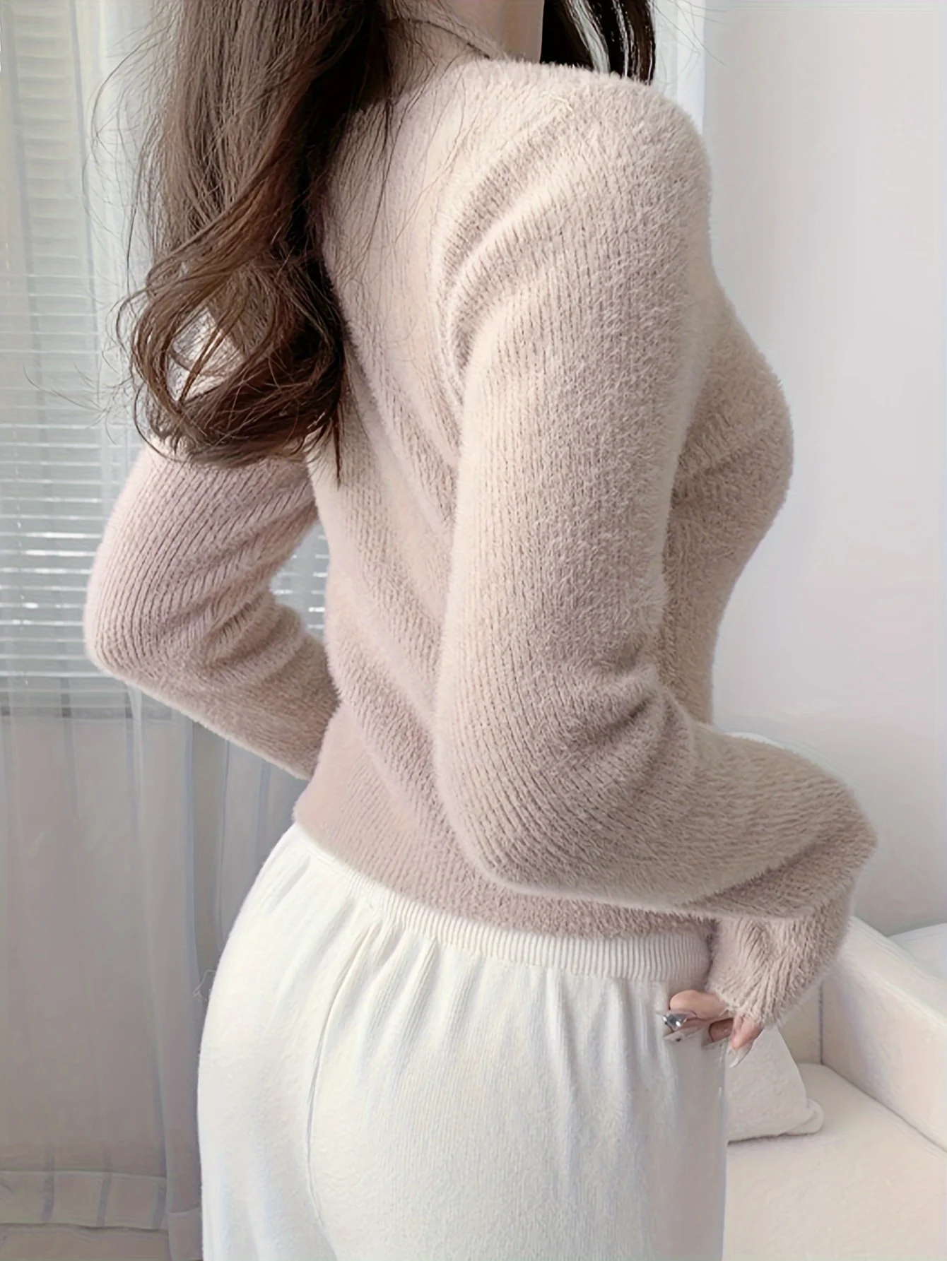 deanwangkt  Solid Slim Halter Pullover Sweater, Casual Long Sleeve Cozy Sweater For Spring & Fall, Women's Clothing - Deanwangkt