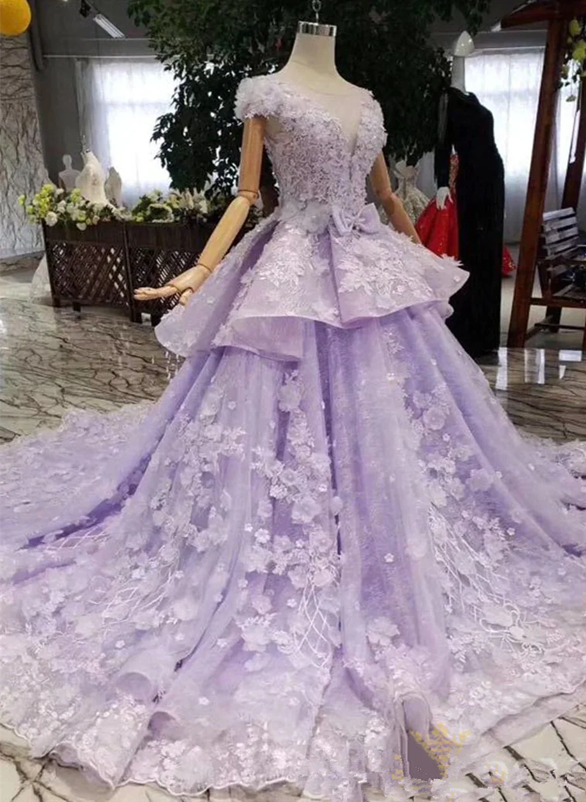 Solvbao Glam Light Purple Tulle with Lace Applique Sweet 16 Dress, Light Purple Prom Dress - Deanwangkt