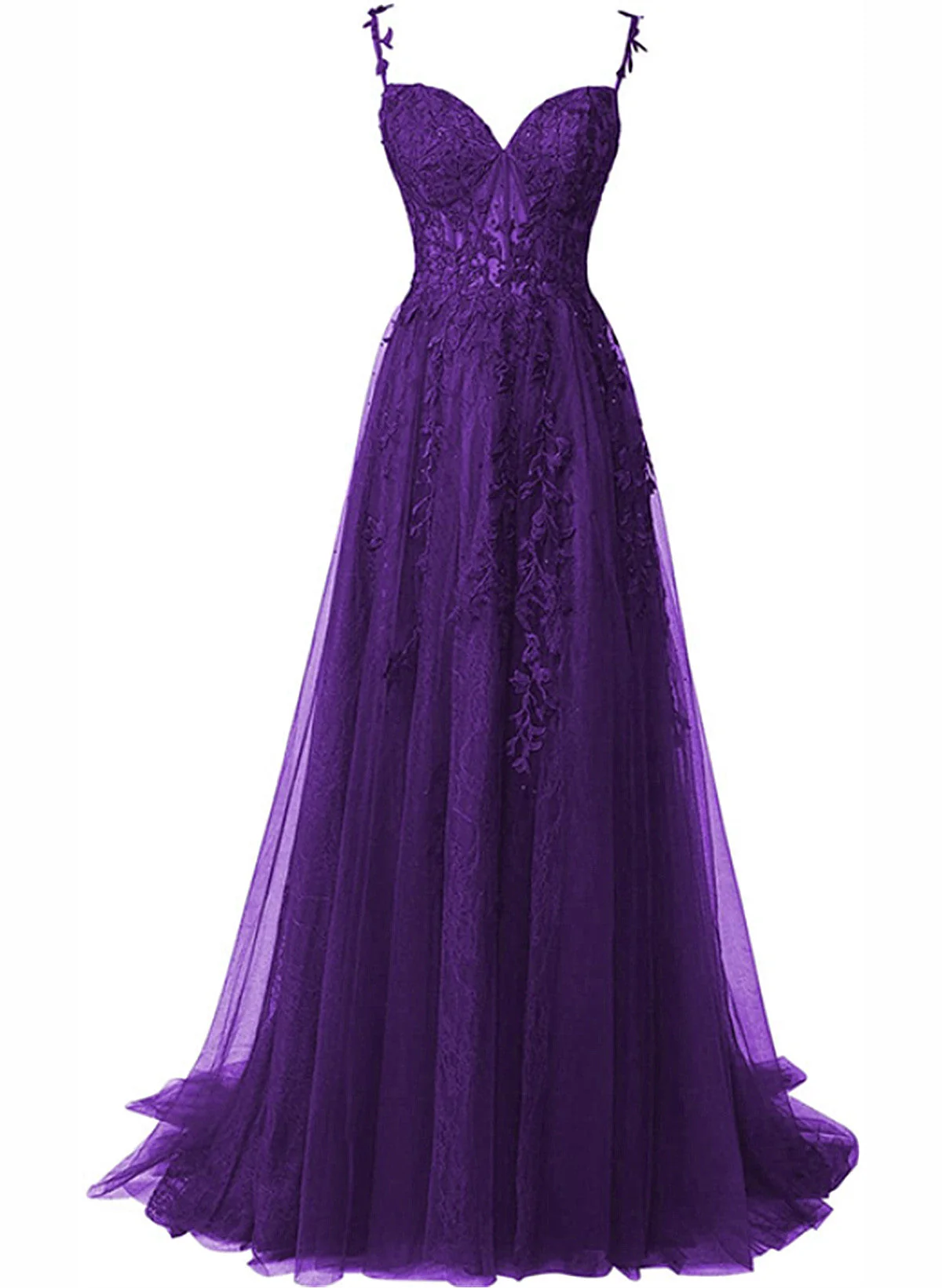 Solvbao Purple A-line Tulle Off Shoulder Long Prom Dress with Lace, Purple Evening Dress Party Dress - Deanwangkt