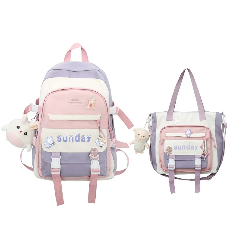Back to school  Fashion Cute Teens Bookbag Nylon Waterproof Women Backpack Travel Mochila Kawaii Schoolbag for Girls Set Bag Rucksack - Deanwangkt