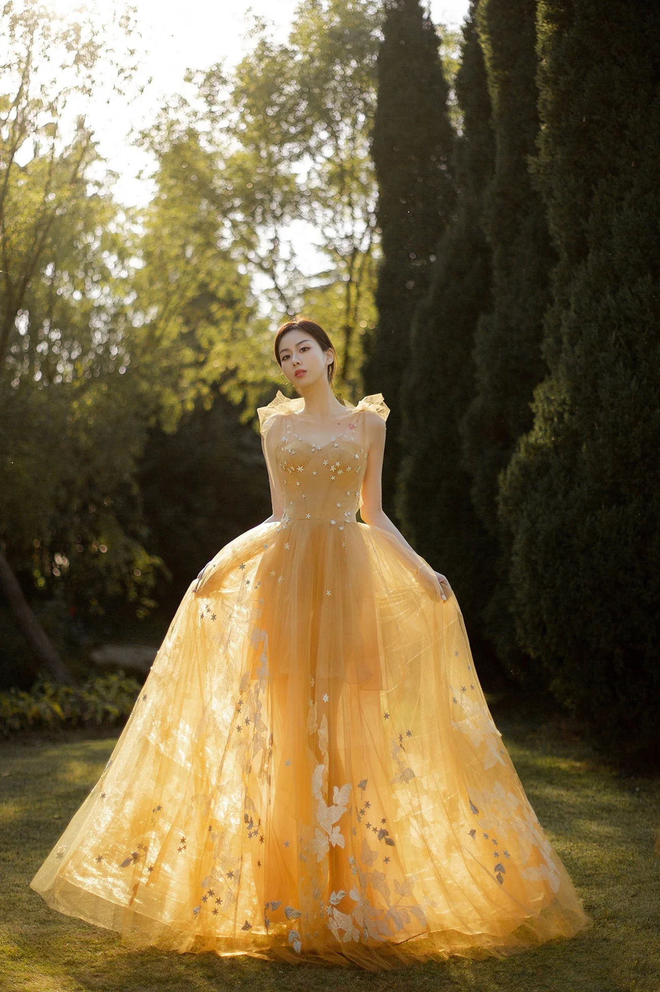 solvbao Yellow Tulle Lace Long Prom Dresses, A-Line Evening Gowns - Deanwangkt