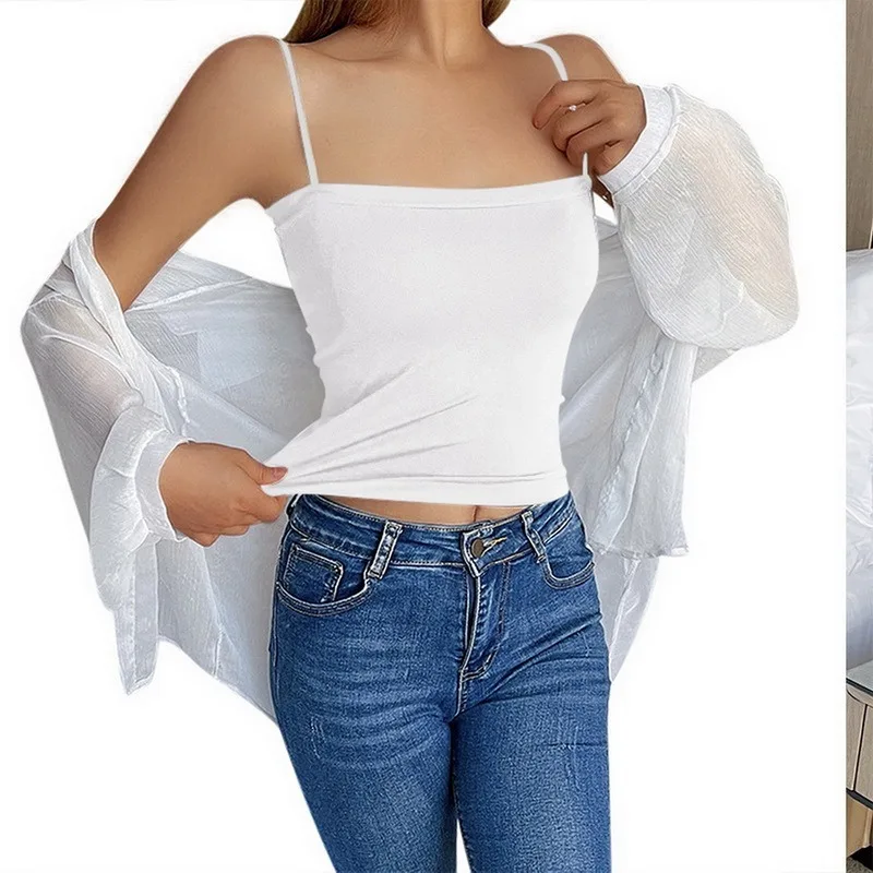 deanwangkt Sexy Crop Top Women Spaghetti Strap Tank Tops Summer Sleeveless Cami Tube Top Basic Solid Camisole Cotton Bustier Soft Bra Vest - Deanwangkt