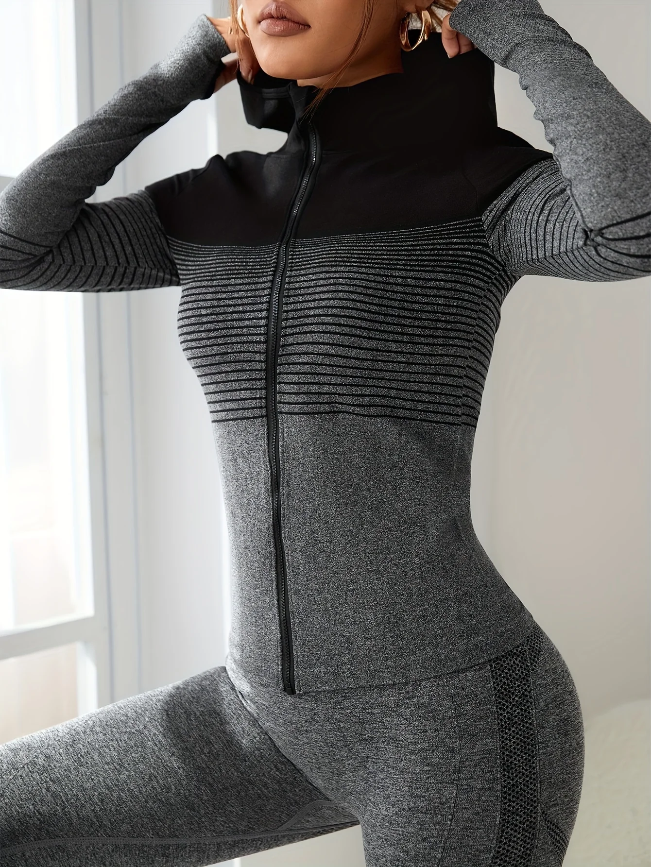 deanwangkt-1 Fashion Striped Pattern Causal Sports Jacket, Long Sleeve Sweatshirts Coat, Women's Sporty Sweatshirts - Deanwangkt