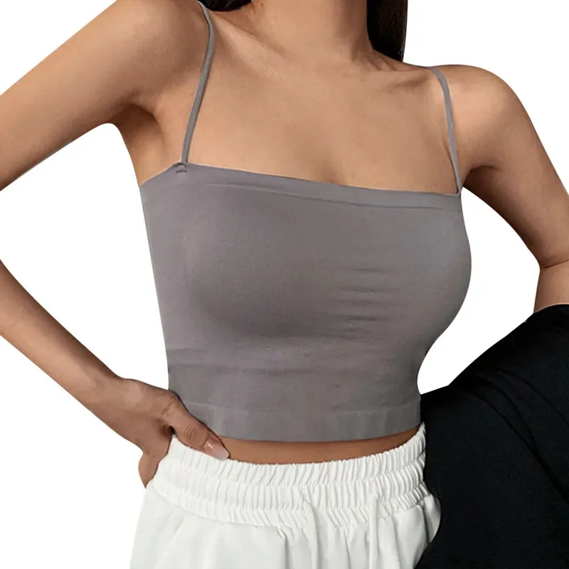 deanwangkt Sexy Crop Top Women Spaghetti Strap Tank Tops Summer Sleeveless Cami Tube Top Basic Solid Camisole Cotton Bustier Soft Bra Vest - Deanwangkt