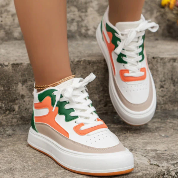 deanwangkt - White Green Casual Patchwork Frenulum Round Comfortable Out Door Shoes - Deanwangkt