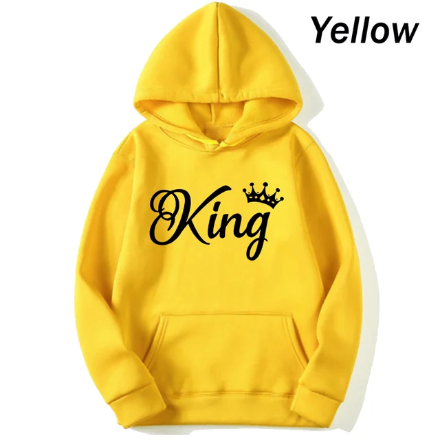 deanwangkt Fashion Men Women Long Sleeve Pullover Hooded Sweatshirts Unisex King and Queen Print Hoodies Casual Streetwear Couple Sweat - Deanwangkt