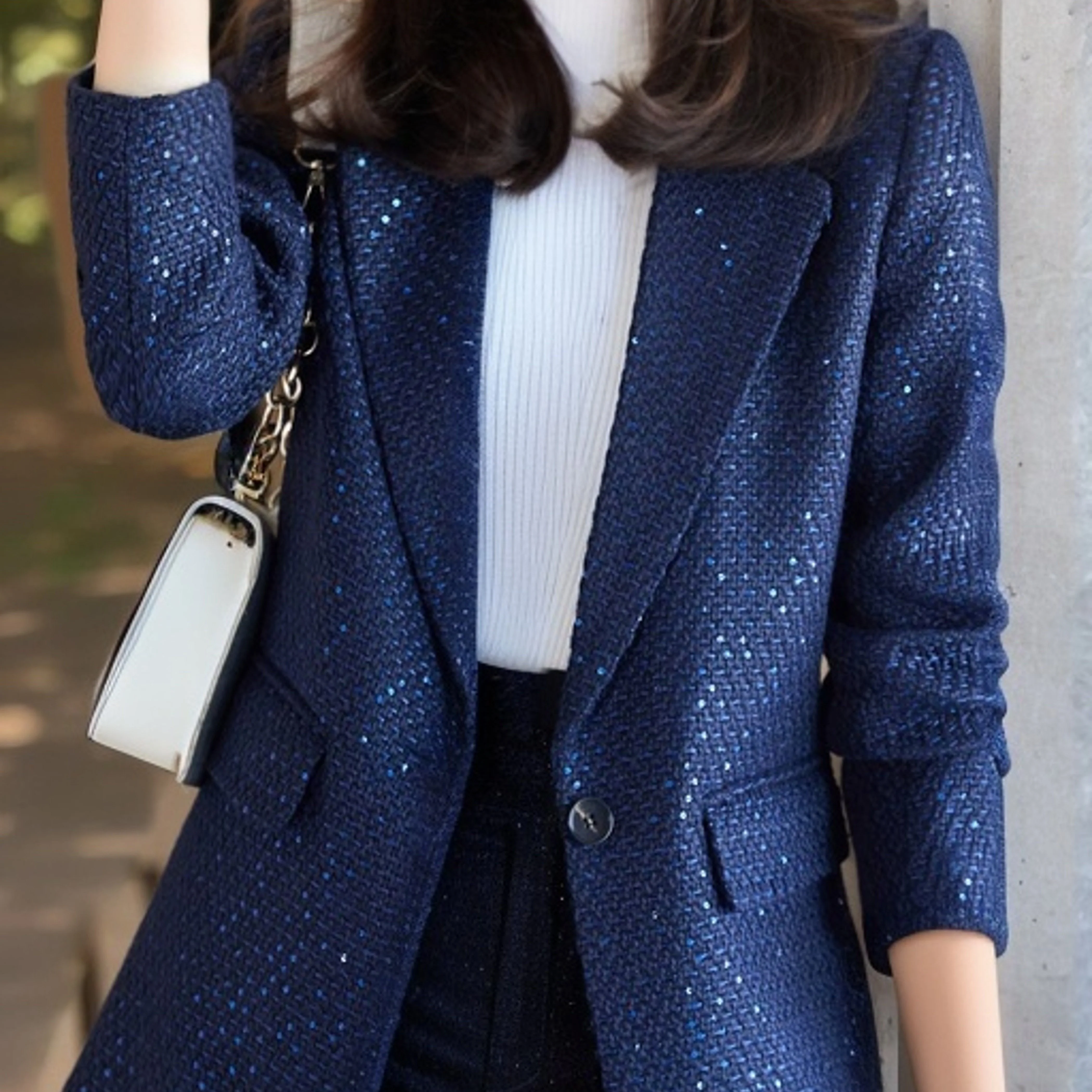 deanwangkt-1 Solid Button Front Slim Blazer, Casual Long Sleeve Lapel Blazer For Office, Women's Clothing - Deanwangkt