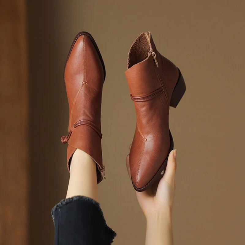 deanwangkt Autumn Boots    NEW Autumn Women Shoes Pointed Toe High Heel Boots Women Genuine Leather Shoes for Women Winter Ankle Boots Elegent Modern Boots - Deanwangkt