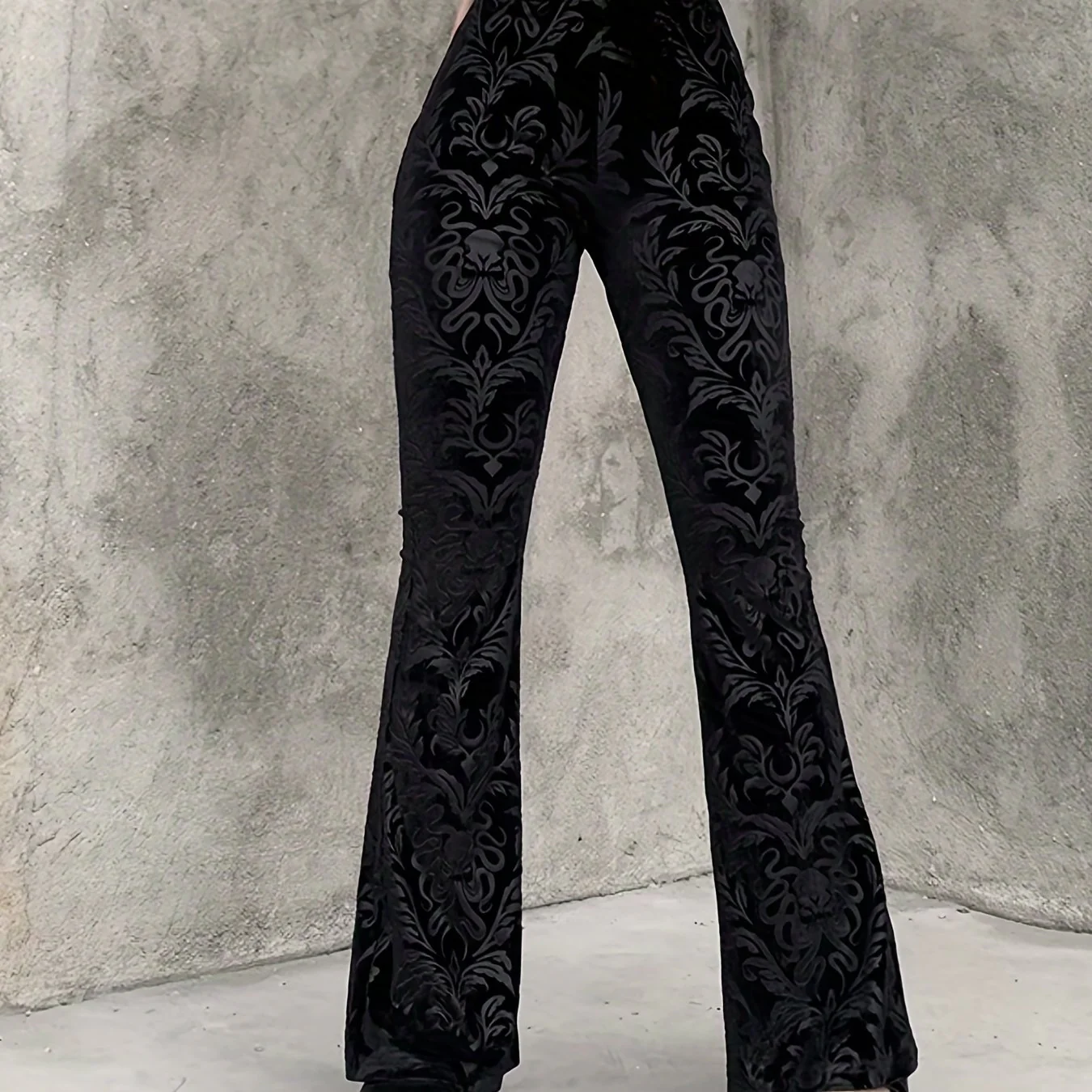 deanwangkt-1  Gothic Floral Print High Waist Pants, Elegant Flare Leg Pants, Women's Clothing - Deanwangkt