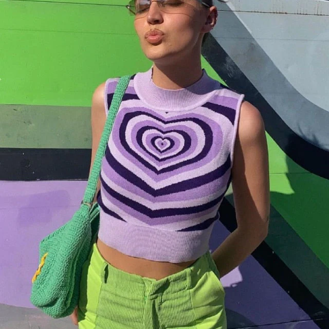 deanwangkt Knitted Sweater Aesthetics Heart Striped Pullovers Sweater Girls Sweet Long Sleeve Turtleneck Jumper Autumn Streetwear - Deanwangkt