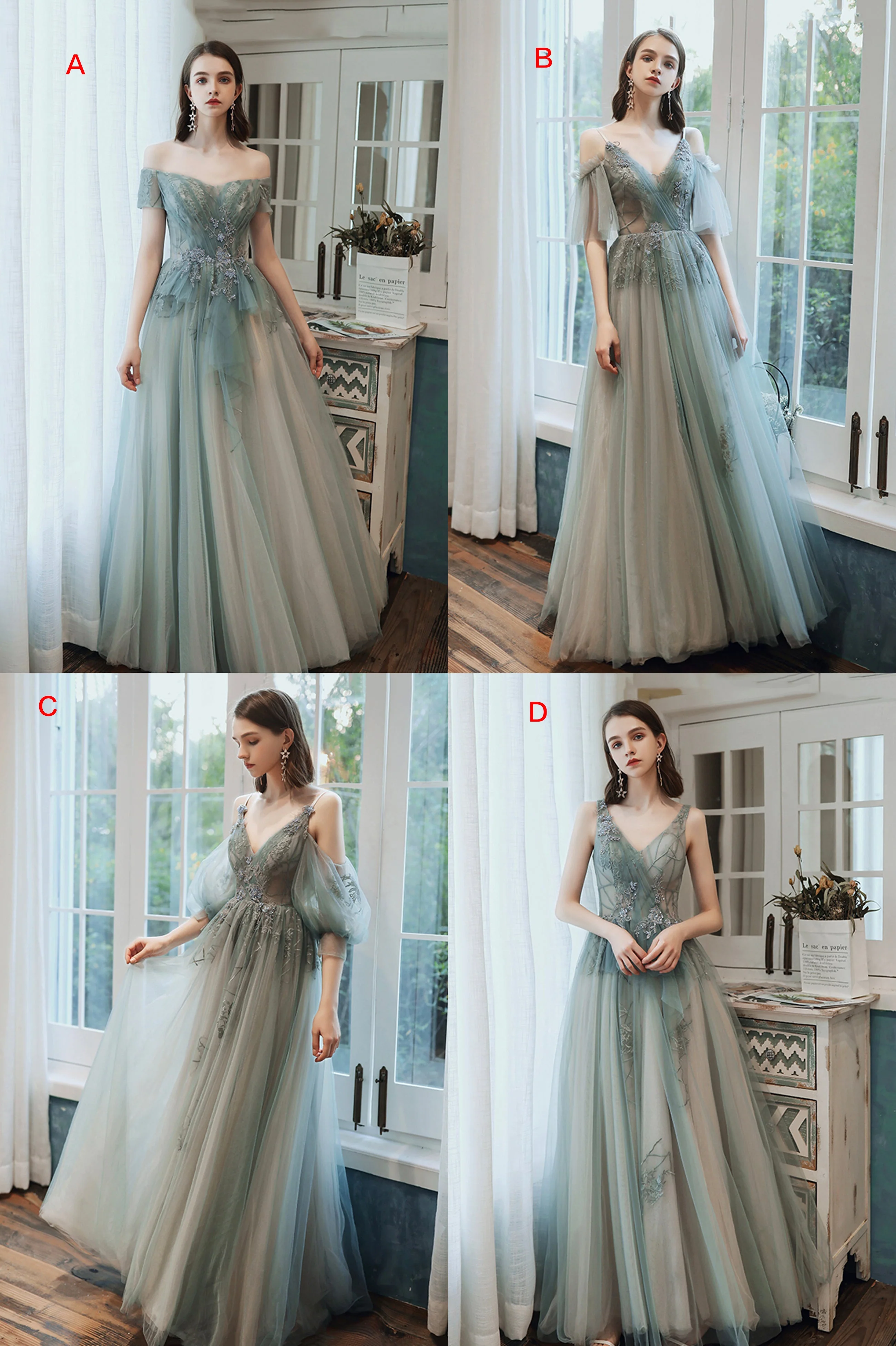 solvbao Cute Tulle Lace Long Prom Dress, A-Line Evening Dress - Deanwangkt