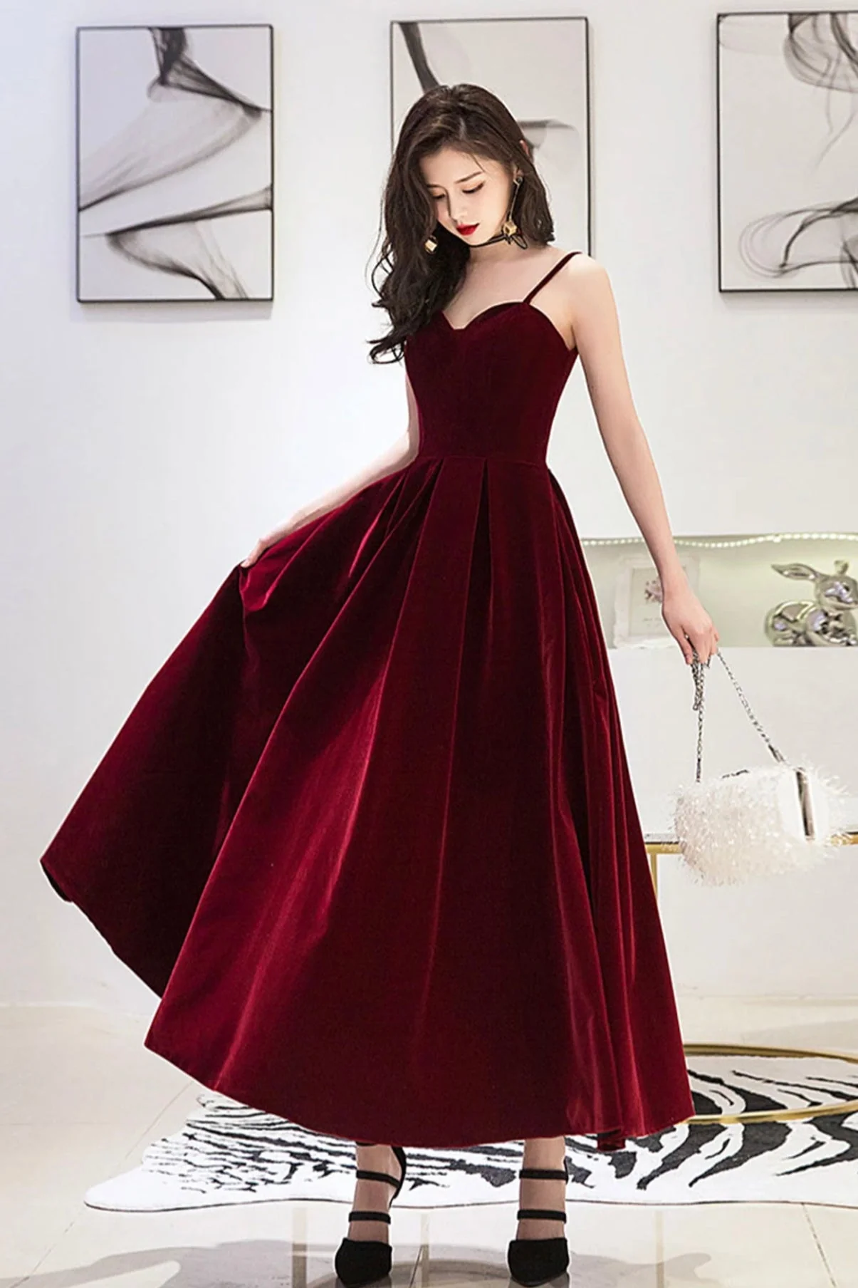 solvbao Burgundy Velvet A-Line Prom Dresses, Burgundy Evening Dresses - Deanwangkt